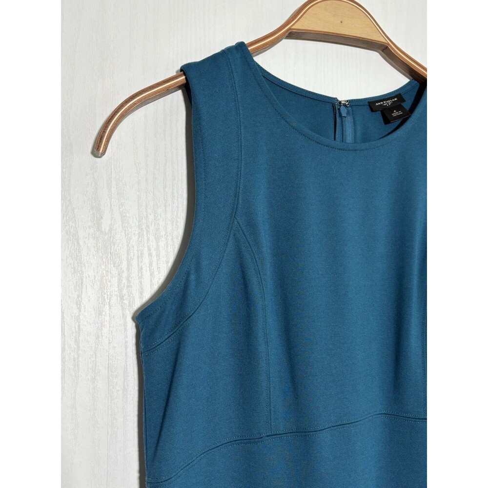 Ann Taylor Sheath Dress Womens 6 Blue Teal Sleeveless Knee Length Stretch Career - Picture 3 of 15